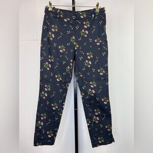 H&M Cigarette Trousers Floral Pants Womens 12 Black Stretch Slim Straight Ankle